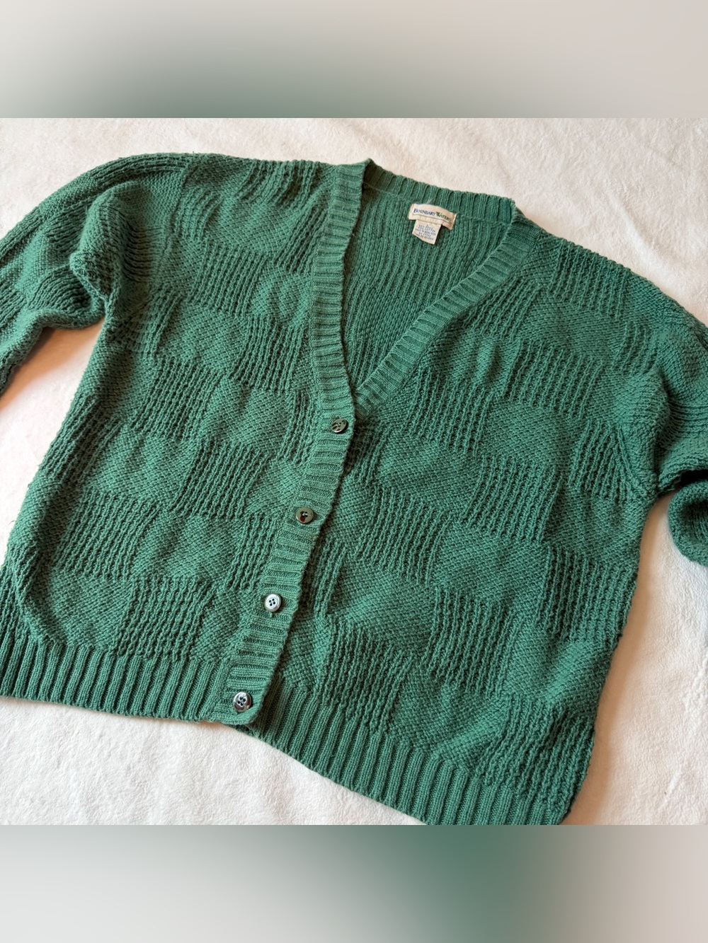 Boundary Waters Vintage Green Mixed Stitch Knit Cardigan Sweater Button Up Large - Picture 9 of 16